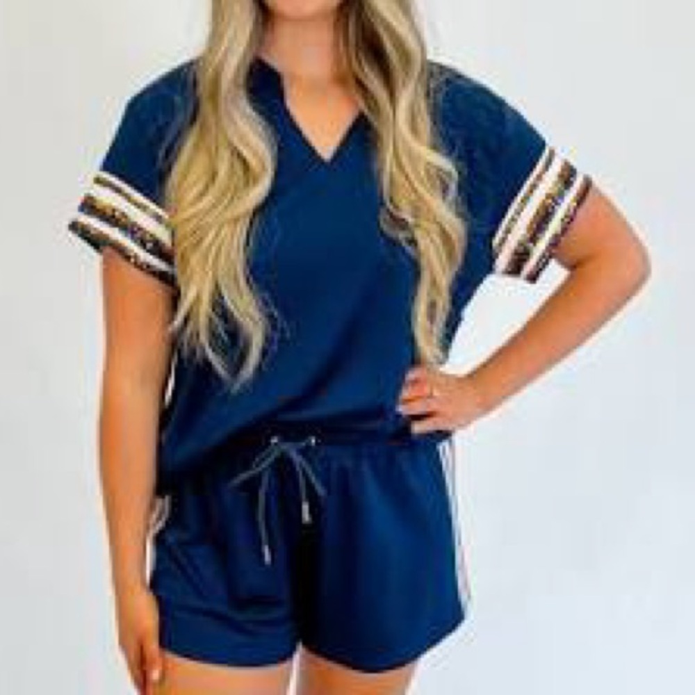 Mary Square Lauren Navy and Orange Casual Set